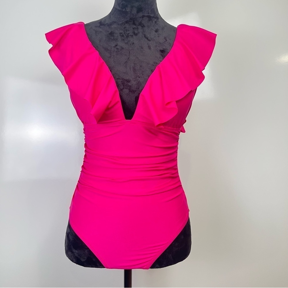 J Crew Ruched Ruffle One-piece Swimsuit Hot Pink Fuschia